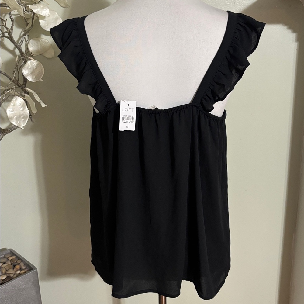 LOFT Black Ruffle Sleeve Blouse - Picture 4 of 4